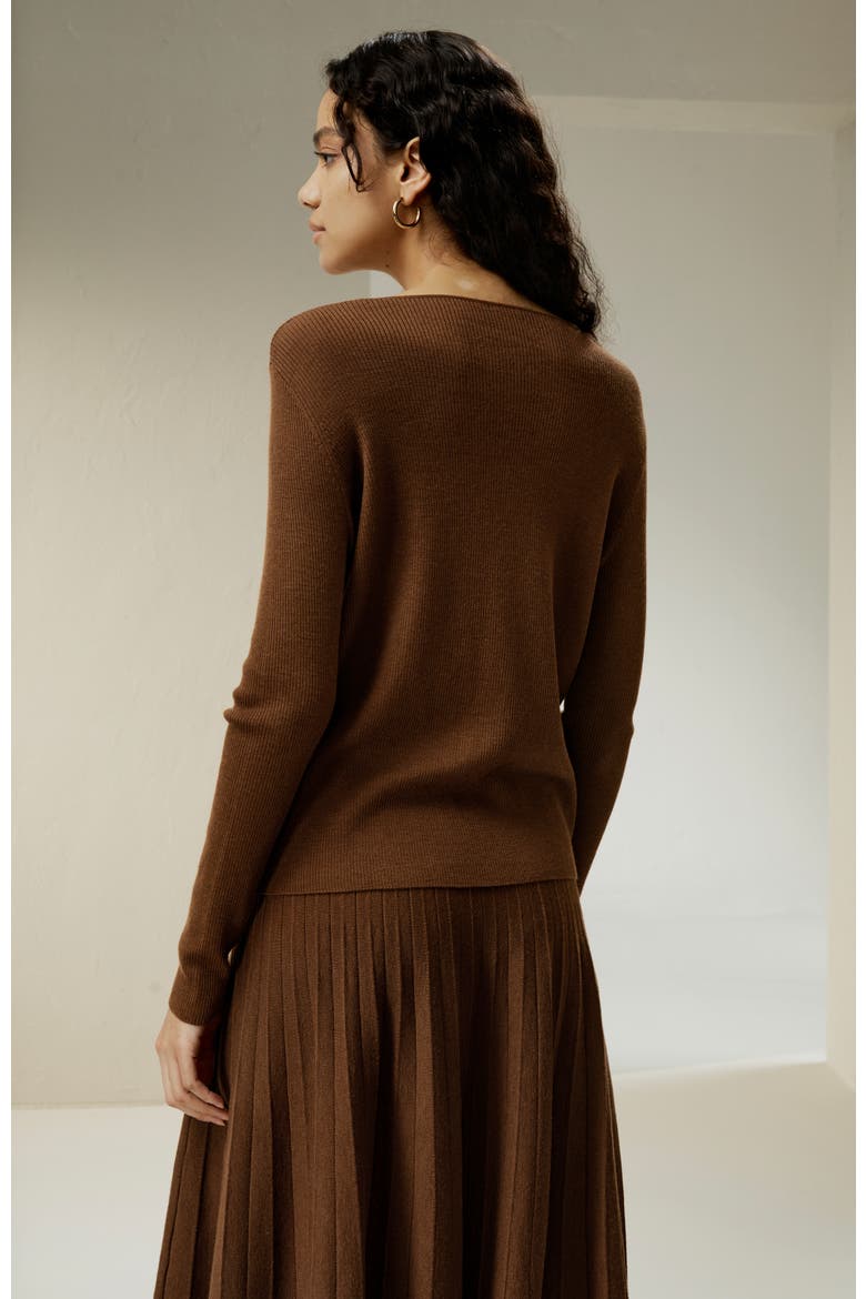 V-neck Ultra-fine Merino Wool Sweater, Alternate, color, Brown