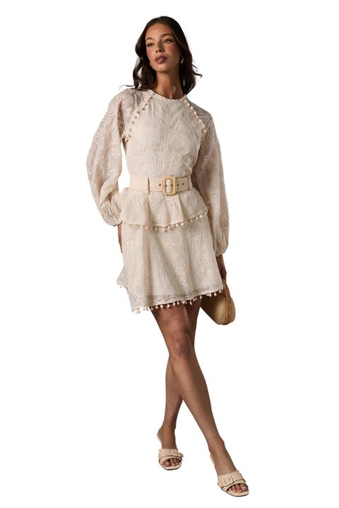 Long Sleeve Tiered Skirt Belted Dress