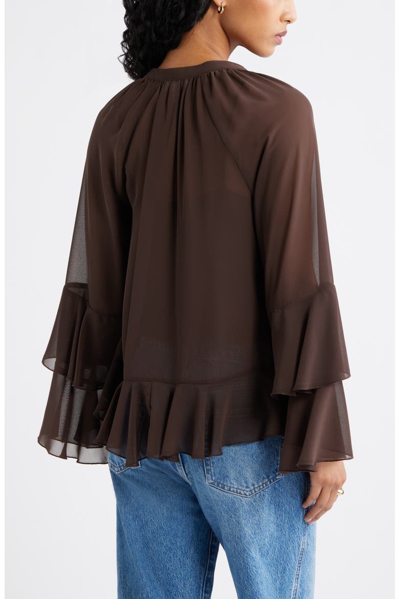 Chiffon Ruffle Trim Top, Alternate, color, BROWN SEAL