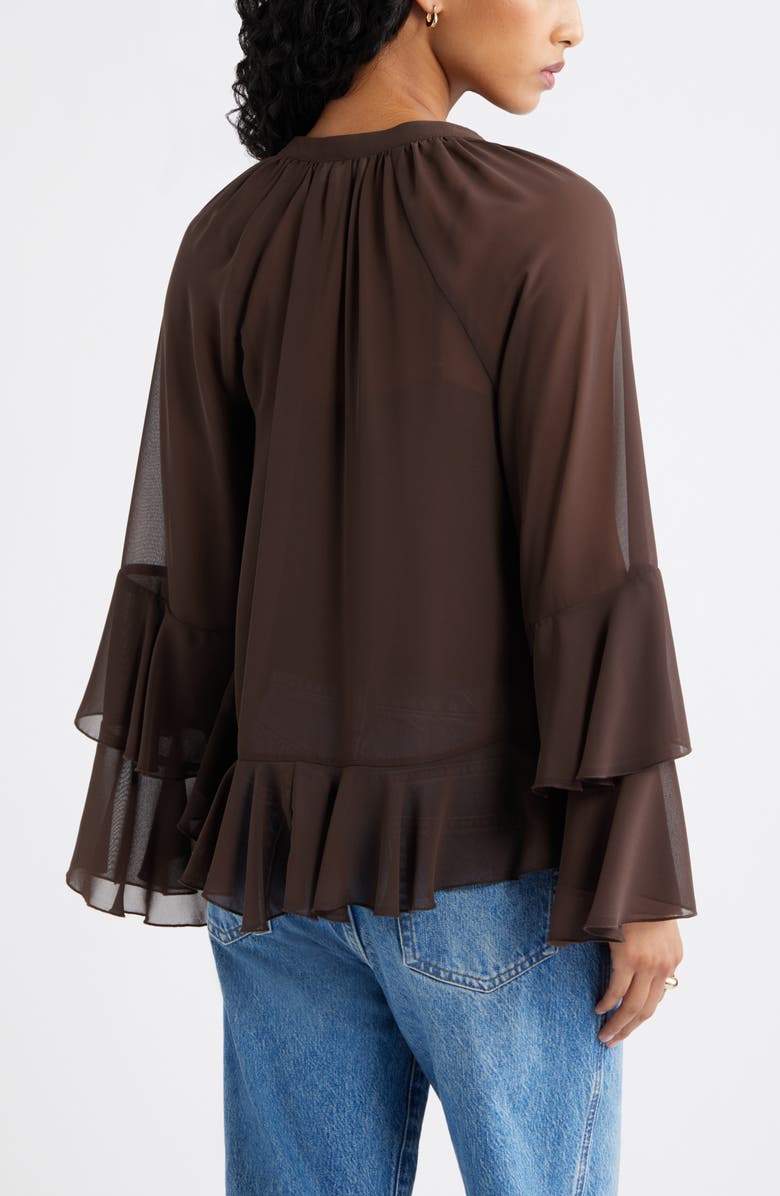Open Edit Chiffon Ruffle Trim Top, Alternate, color, Brown Seal