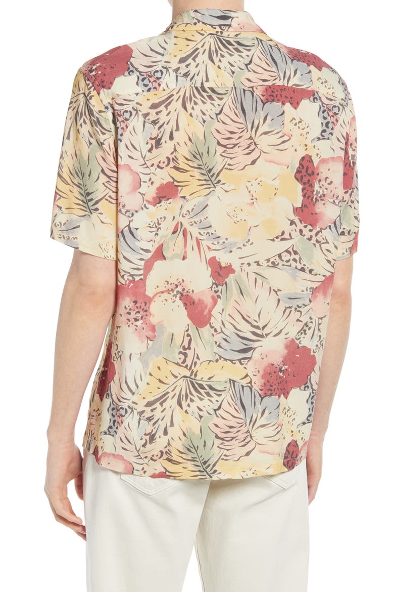 Wailea Floral Short Sleeve Button-Up Camp Shirt, Alternate, color, ECRU