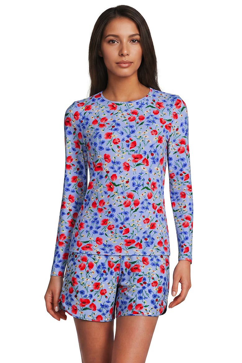 Sunshade Upf 50 Long Sleeve Rash Guard Swim Tee, Main, color, Soft Cloud Blue Poppy Floral