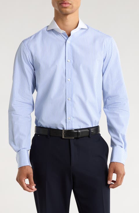 Stripe End on End Cotton Button-Up Shirt