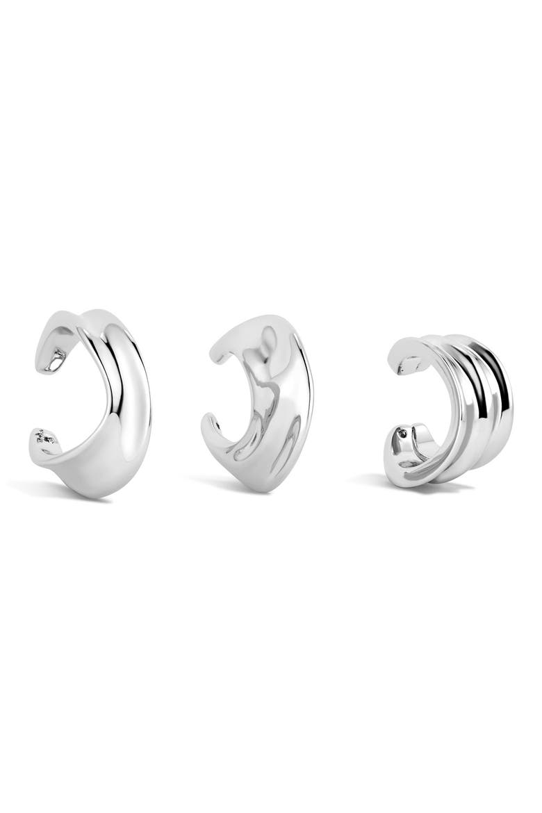 The Mercury Set of 3 Disc Ear Cuffs, Main, color, SILVER