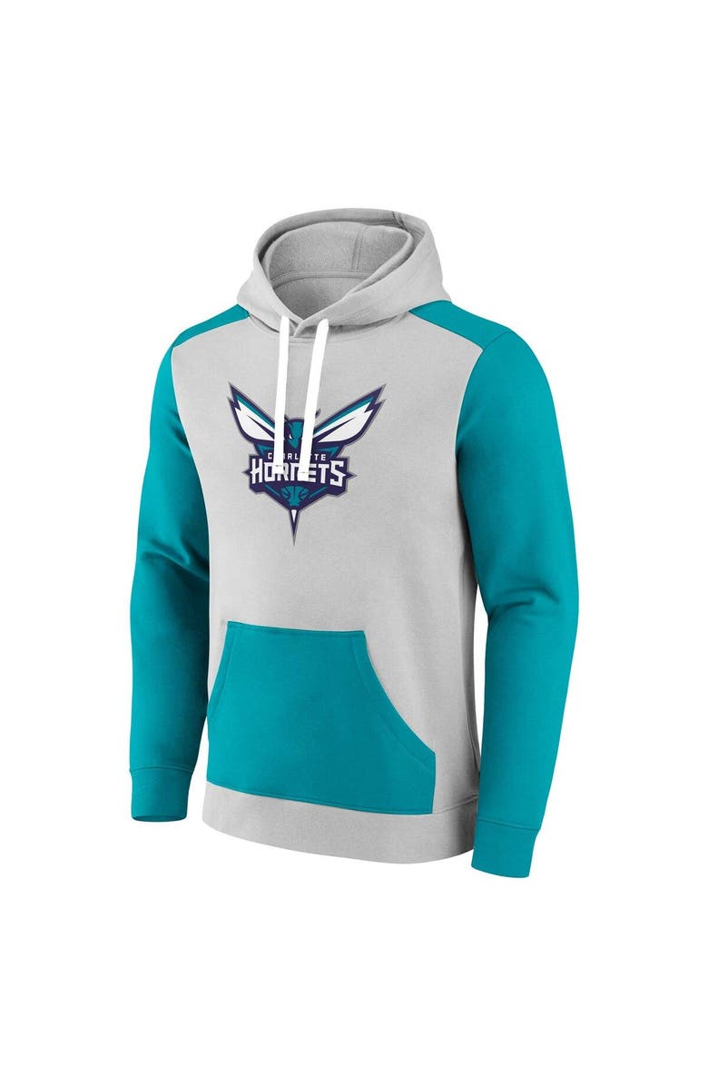 FANATICS Men's Fanatics Branded Gray/Teal Charlotte Hornets Arctic Colorblock Pullover Hoodie, Alternate, color, 