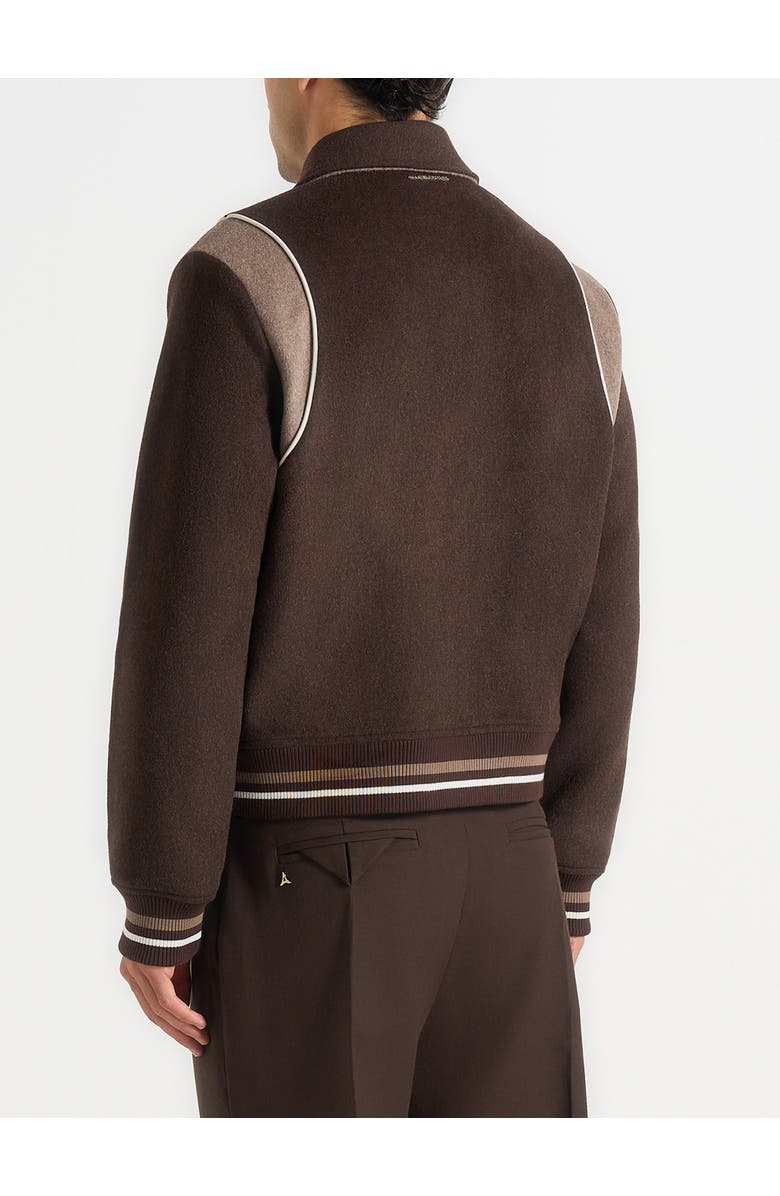 Manière De Voir Nico Contrast Wool Varsity Jacket, Alternate, color, Brown