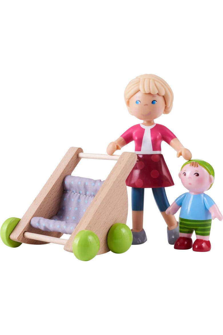 Little Friends Mom Melanie and Baby Liam Dollhouse Figures with Stroller, Main, color, Multi