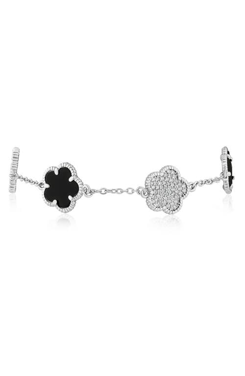 Cz By Kenneth Jay Lane Pavé Cubic Zirconia & Onyx Clover Charm Bracelet In Multi