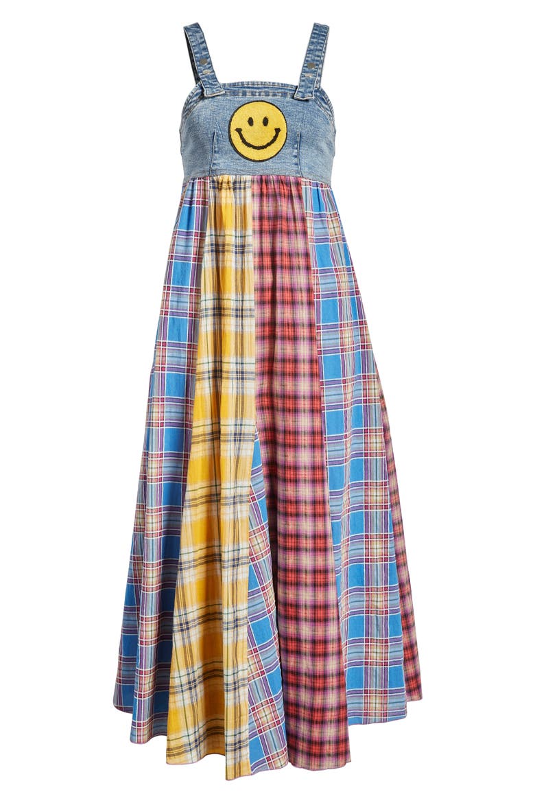Mixed Media Plaid & Denim Sundress, Alternate, color, BLUE MULTI PLAID