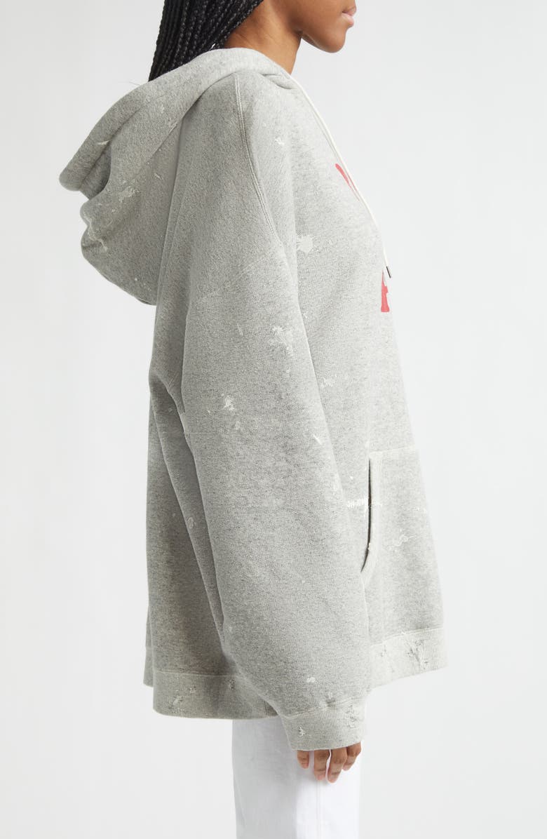 R13 Not a Fan Paint Splattered Oversize Graphic Hoodie, Alternate, color, Heather Grey
