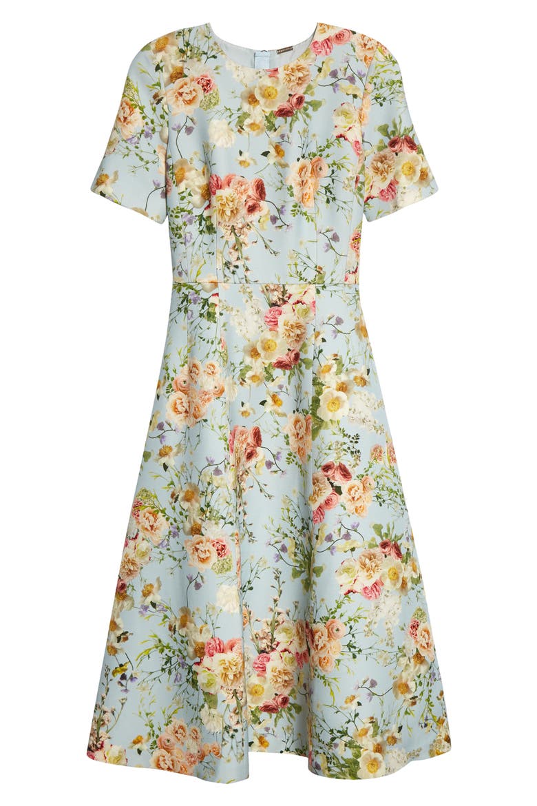 Eloise Floral Print Wool & Silk A-Line Dress, Alternate, color, PALE BLUE FLORAL