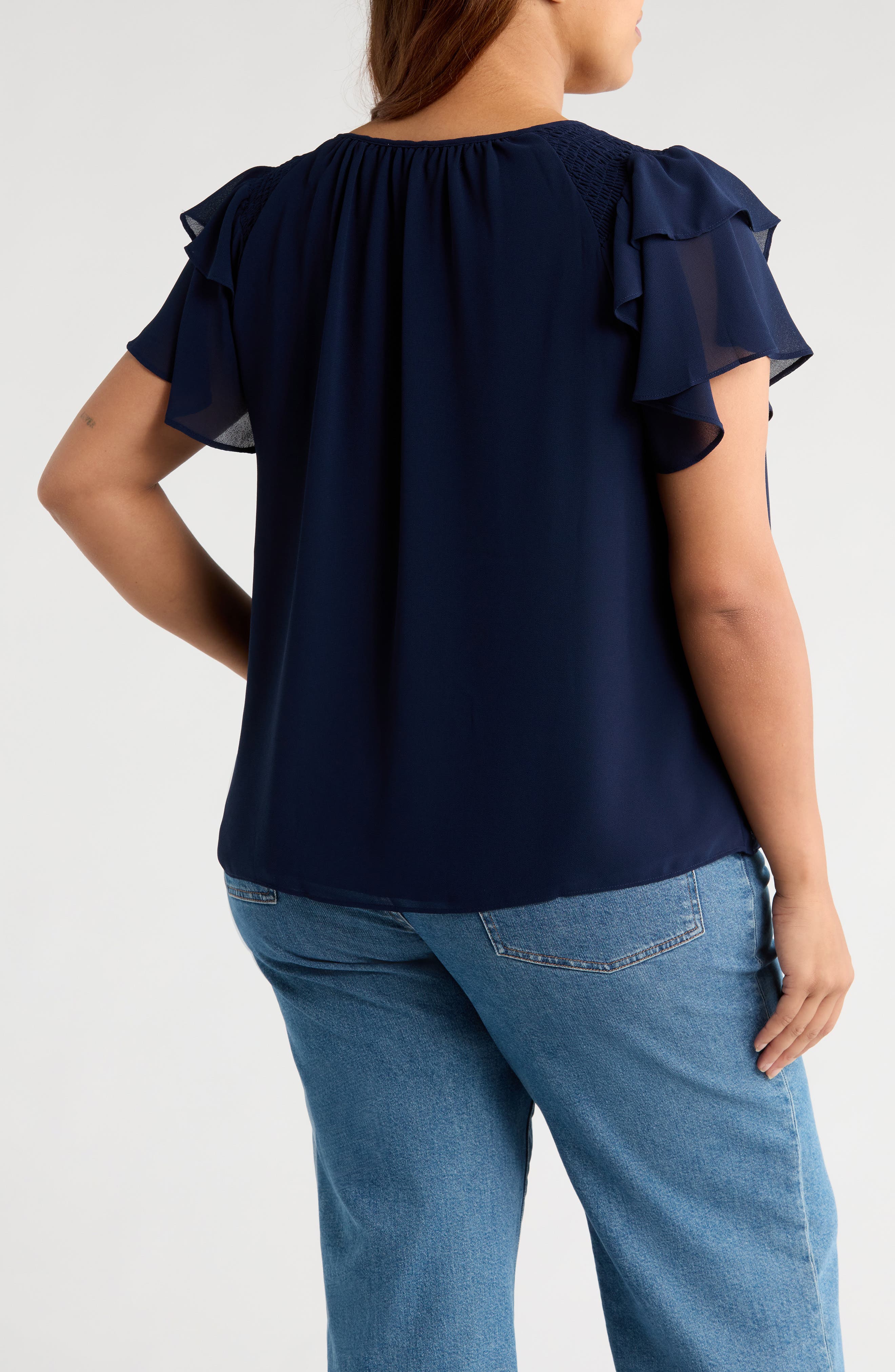 Ruffle Sleeve Tie Neck Top - image 2