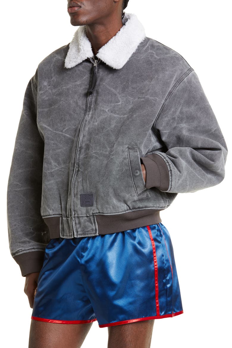 Denim & Faux Shearling Bomber Jacket, Alternate, color, CARBON GREY