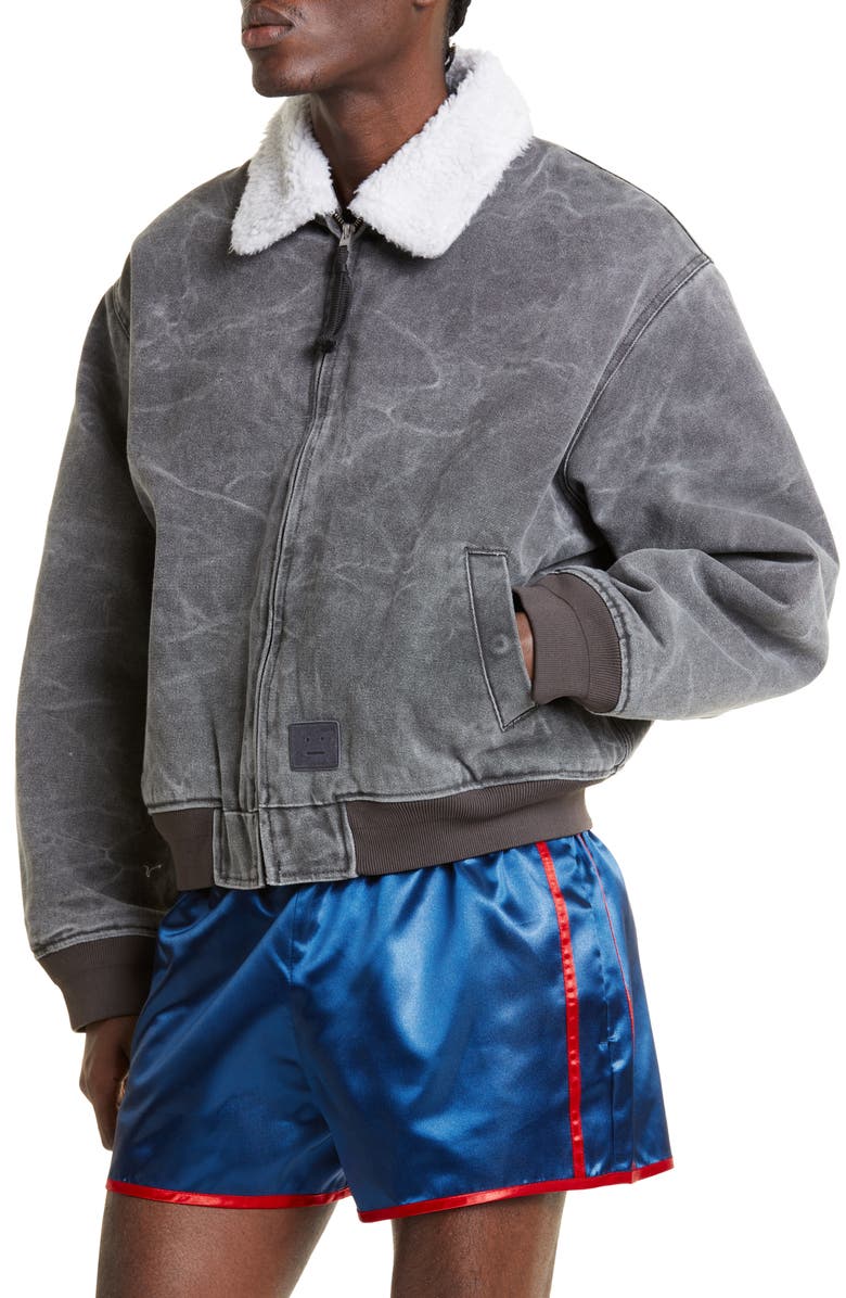 Acne Studios Denim & Faux Shearling Bomber Jacket, Alternate, color, 