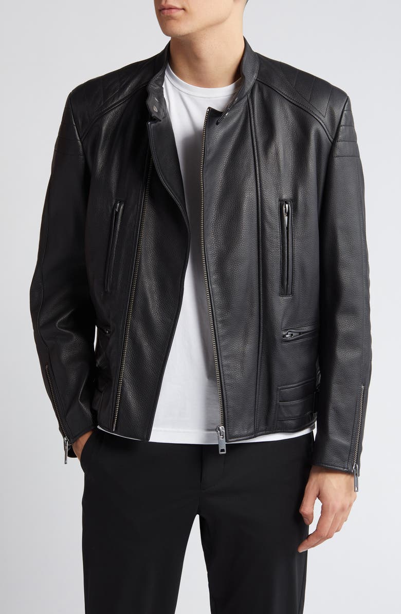 BOSS Lewis Leather Jacket, Main, color,