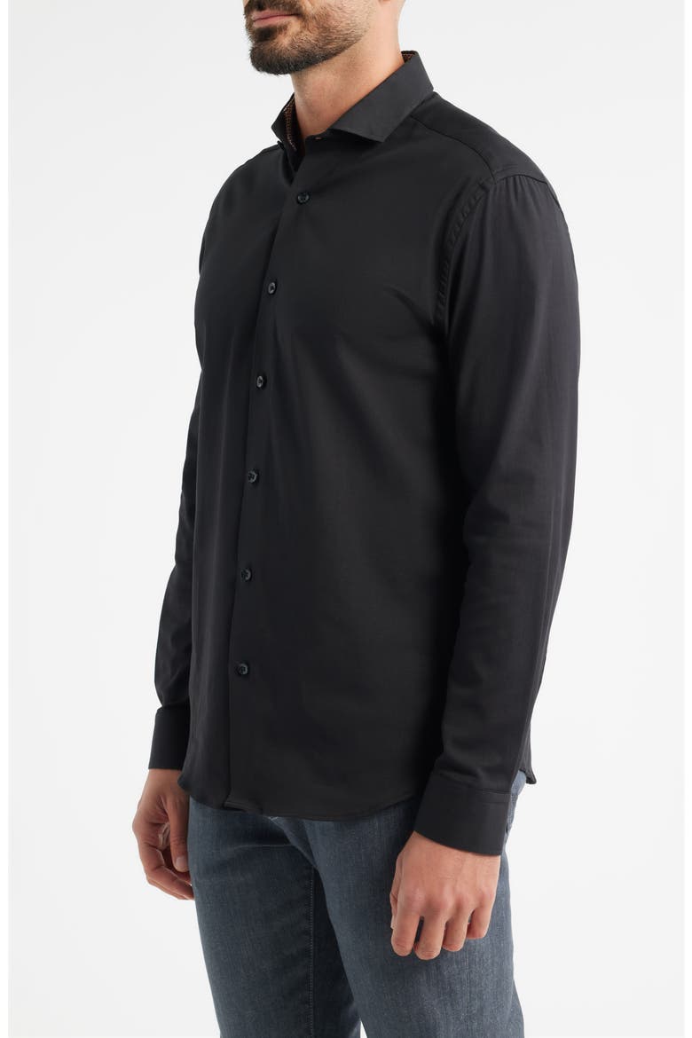 Nova Legacy Solid Black Stretch Cotton Blend Button-Up Shirt, Alternate, color, BLACK
