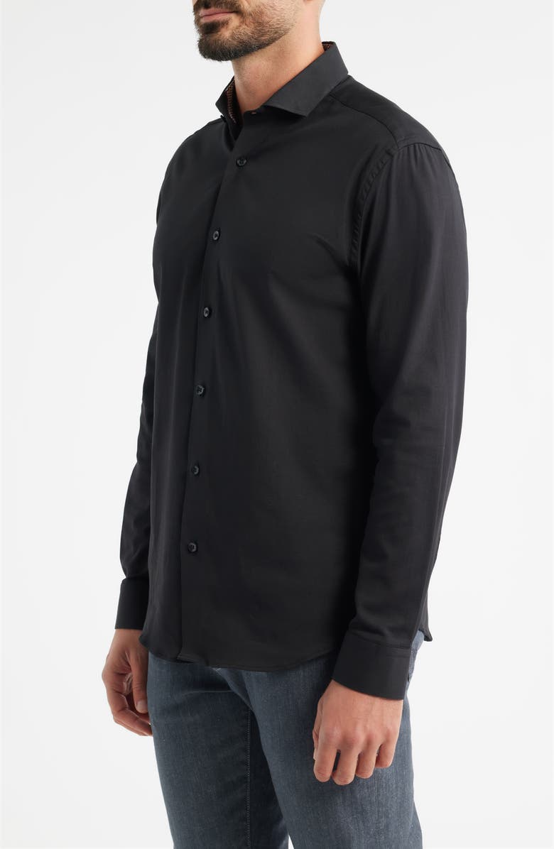 Stone Rose Nova Legacy Solid Black Stretch Cotton Blend Button-Up Shirt, Alternate, color, Black
