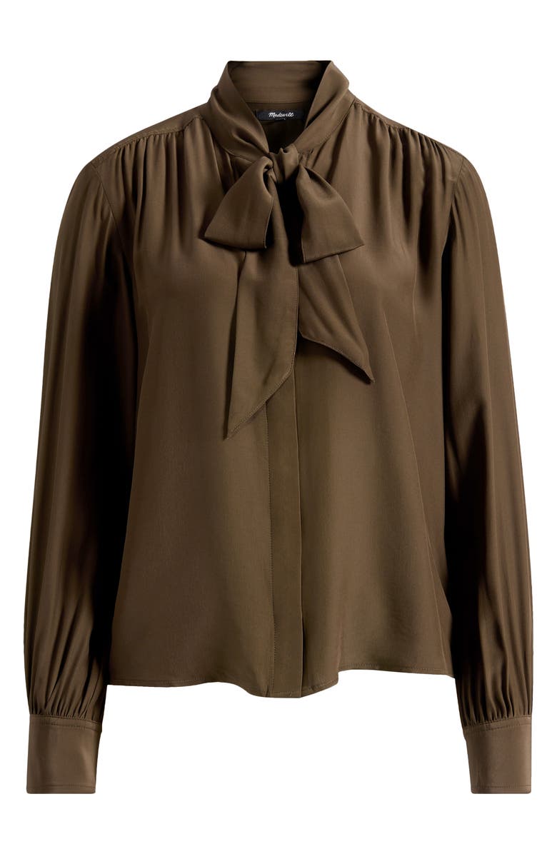 Madewell Tie Neck Long Sleeve Top, Alternate, color, Dark Mocha