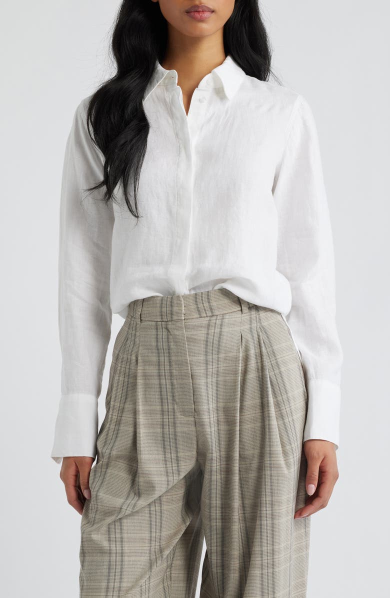 MANGO Samara Linen Button-Up Shirt, Main, color, White