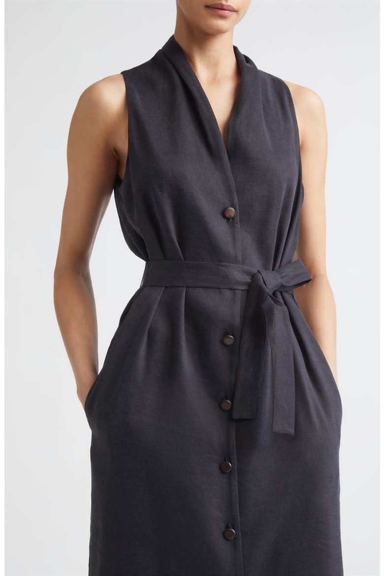 Navetta Linen and Silk Midi Dress, Alternate, color, BLACK