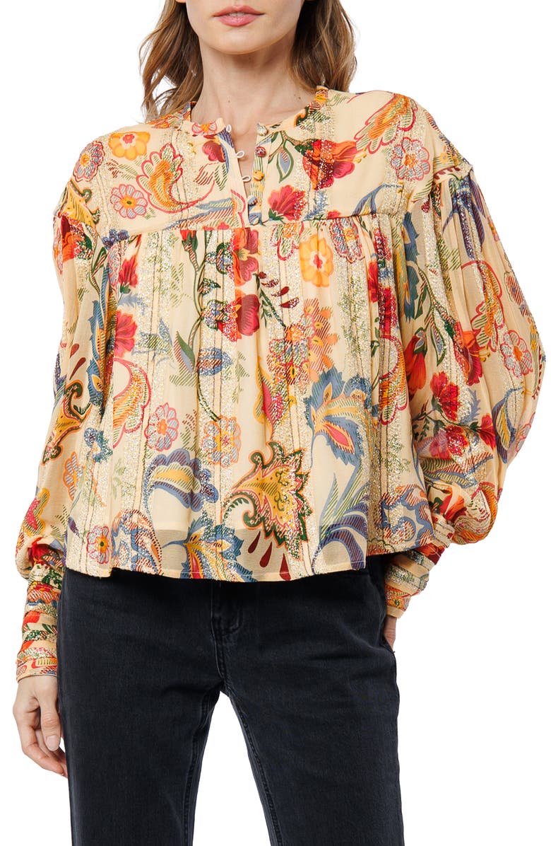 CIEBON Milena Metallic Balloon Sleeve Top, Main, color, Butter Multi