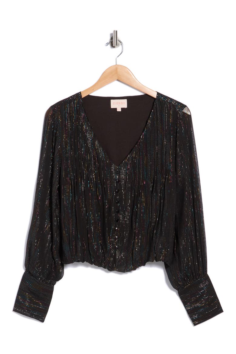 Judy Rainbow Metallic V-Neck Blouse, Alternate, color, BLACK MULTI