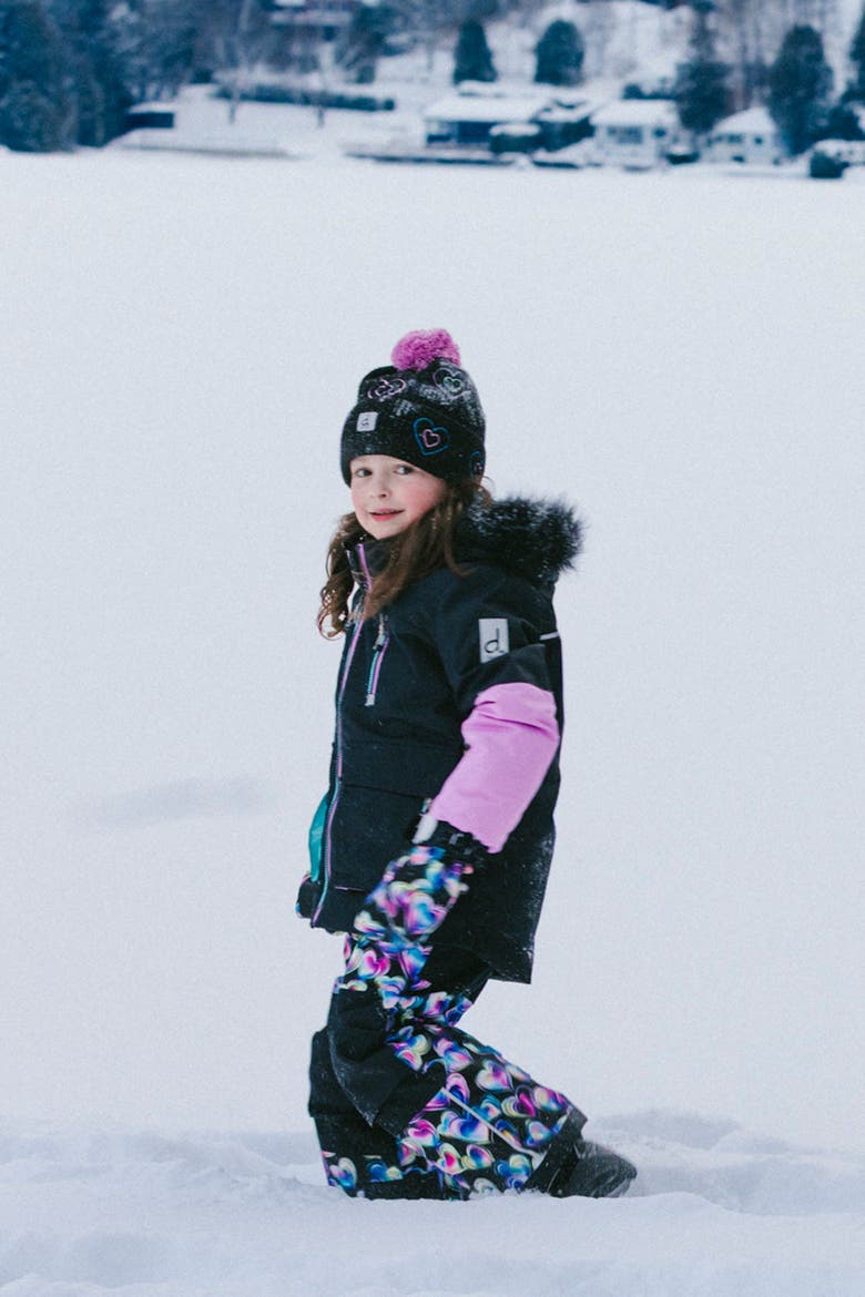 Play Colorblock Jacket & Heart Pants Two Piece Snowsuit, Alternate, color, Blue, Pink & Black Heart Print