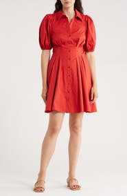Eliza J Puff Sleeve Cotton Shirtdress