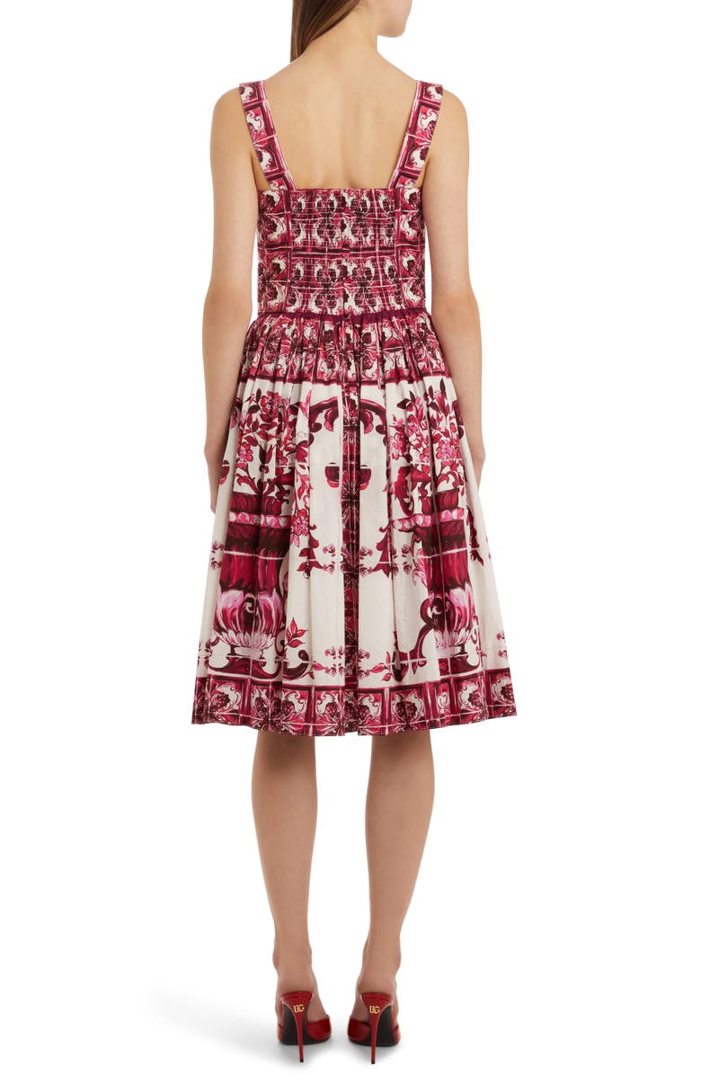 Dolce&Gabbana Blu Mediterraneo Bustier Poplin Sundress, Alternate, color, 