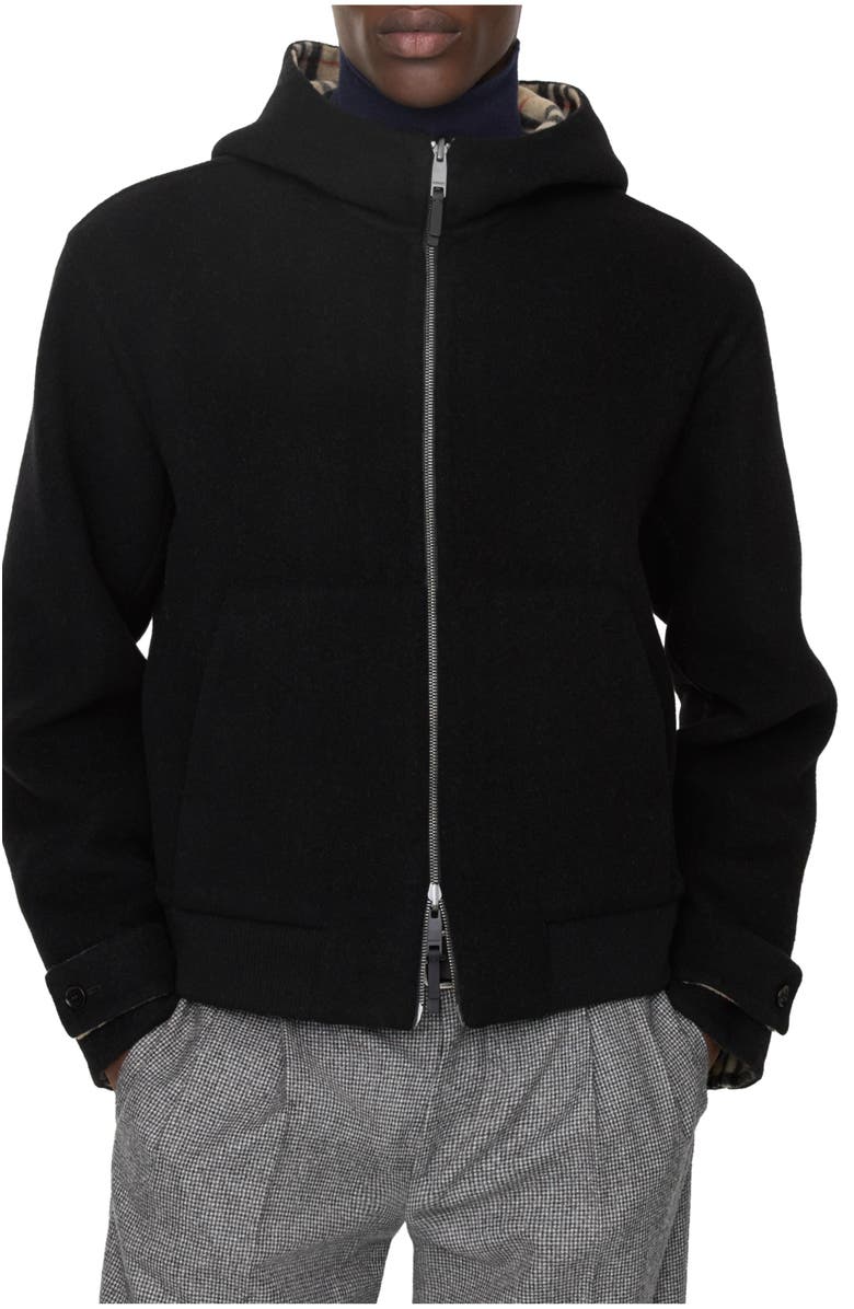 Burberry Reversible Wool Hooded Jacket, Main, color, Black