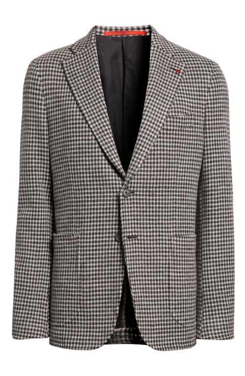 ISAIA Double Face Check Wool Jersey Blazer in White/Brown 