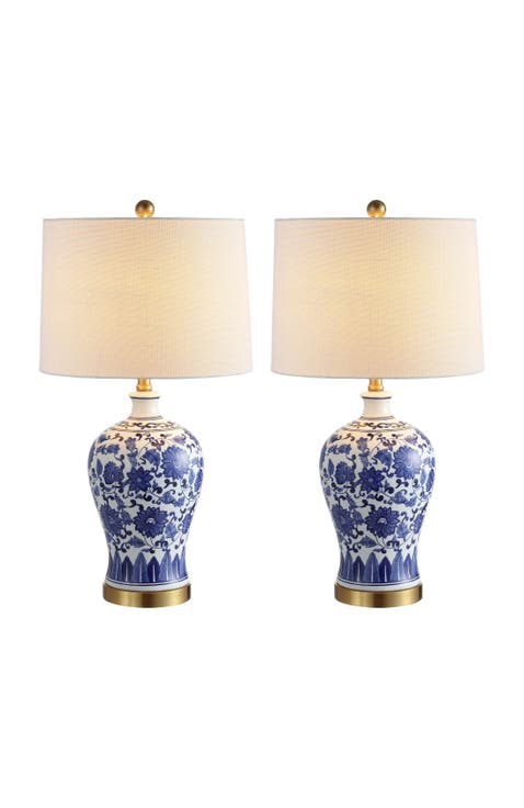 Jennifer 25.75" Ceramic/Metal LED Table Lamp, Blue/White (Set of 2)