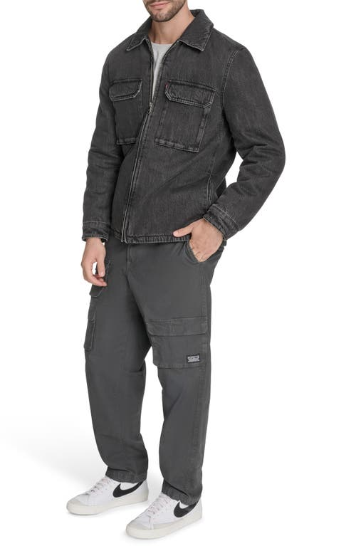 Levi's Insulated Cotton Denim Zip-up Shirt Jacket In Black