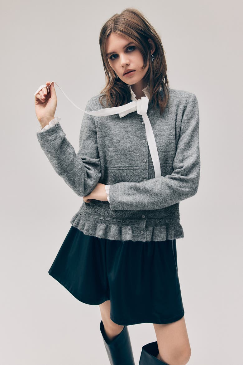 Pointelle-knit Cardigan, Alternate, color, Gray melange