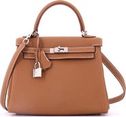 Pre-Owned Hermes Kelly Handbag Brown Togo with Palladium Hardware 25