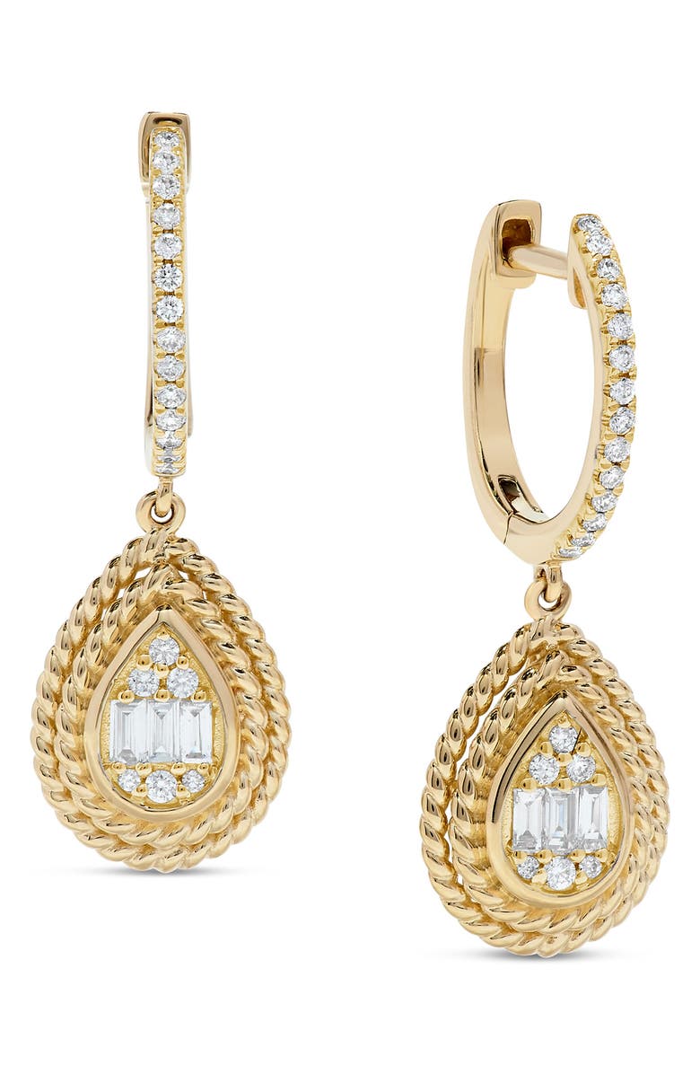 H.J. Namdar 14K Yellow Gold Diamond Pear Drop Huggie Hoop Earrings - 0.28ct., Main, color, 