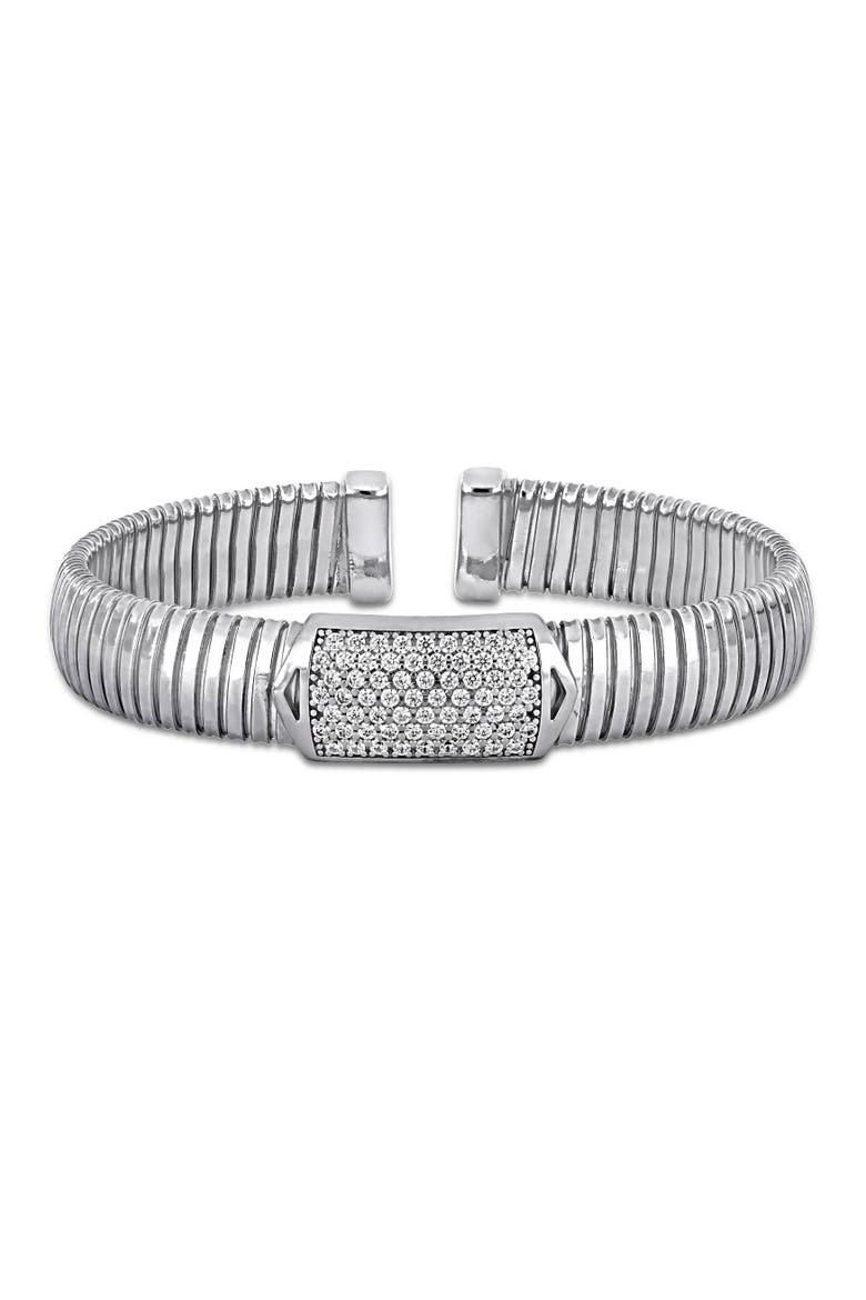 Cubic Zirconia Cluster Omega Bangle Bracelet, Main, color, Sterling Silver