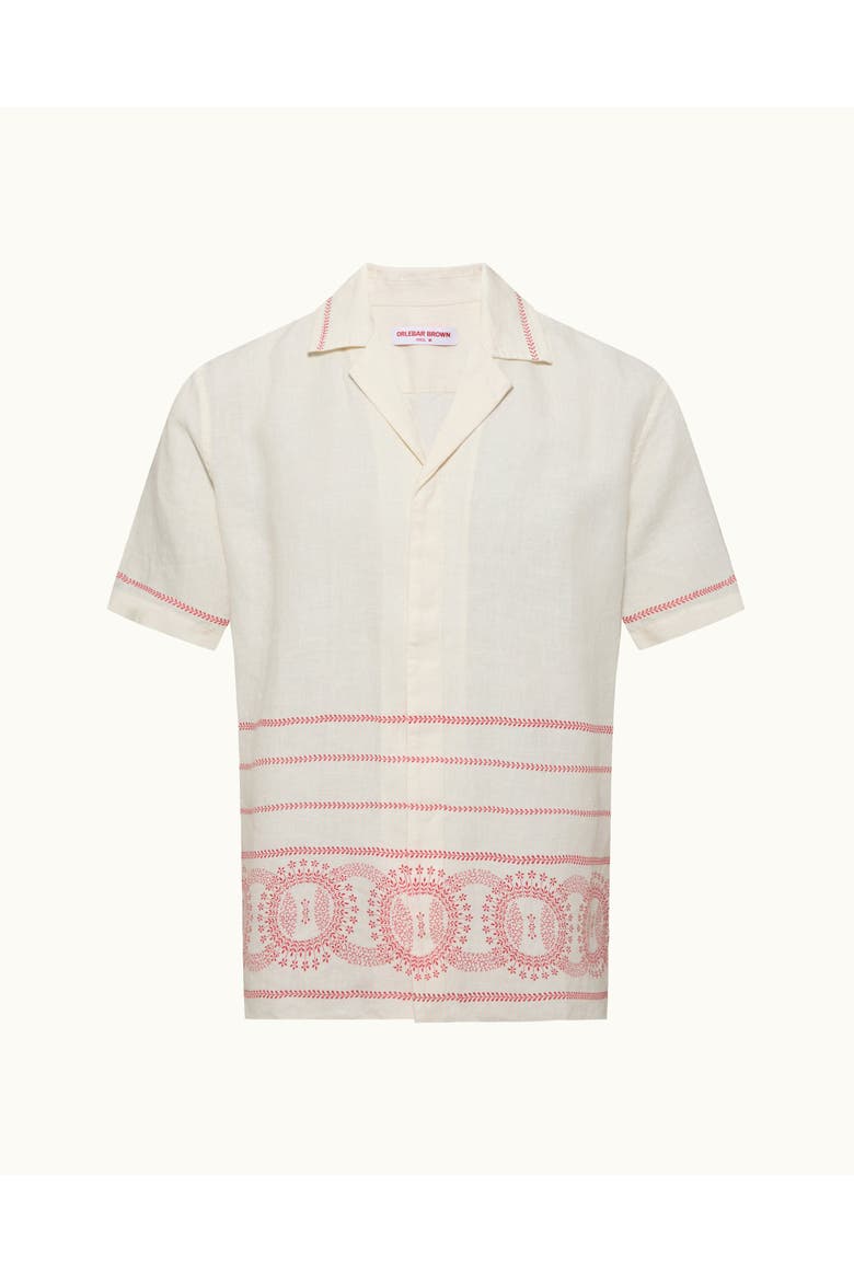 Maitan Linen Relaxed-Fit Shirt, Alternate, color, White Sand/Summer Red