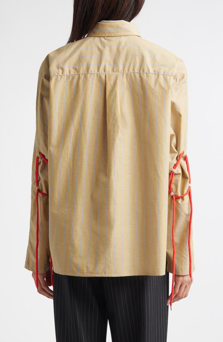 KÚR Circle Detail Stripe Organic Cotton Button-Up Shirt, Alternate, color, Mud Brown