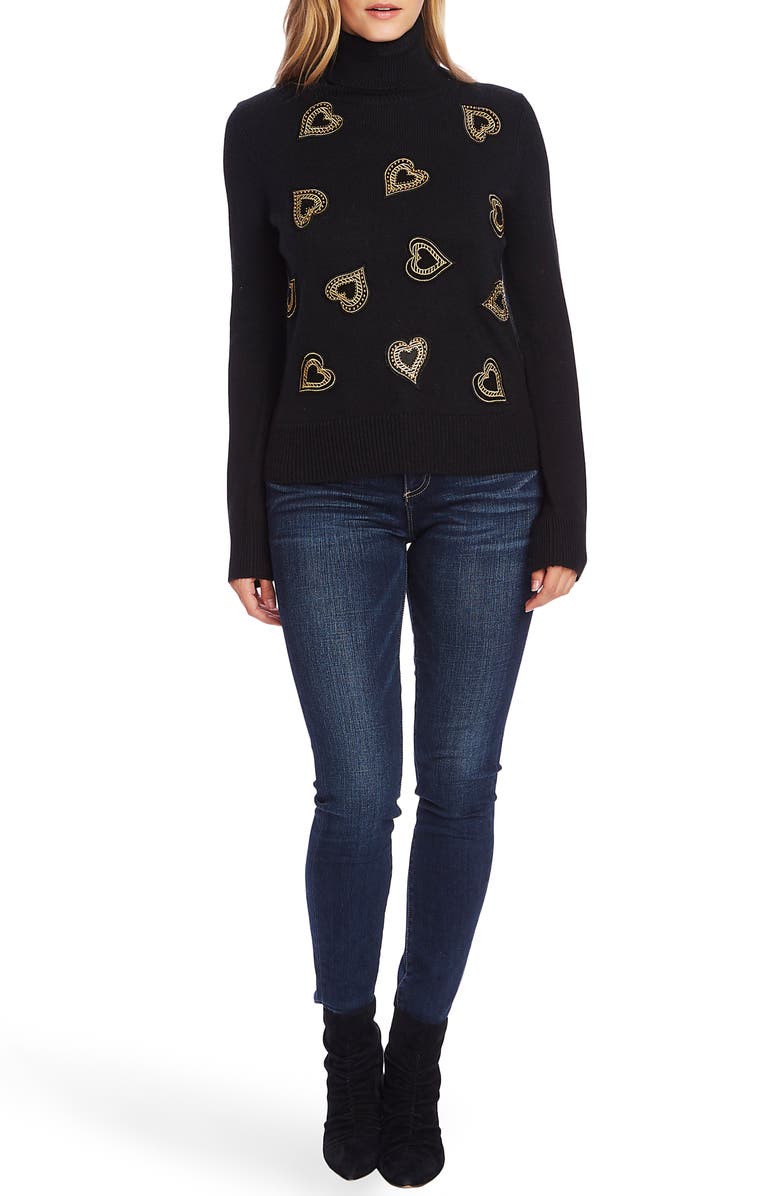 Vince Camuto Heart Embellished Turtleneck Sweater, Alternate, color, 