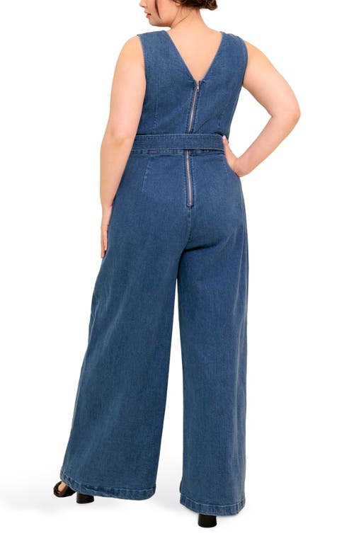 Flying Tomato Scallop Neck Denim Jumpsuit In Multi