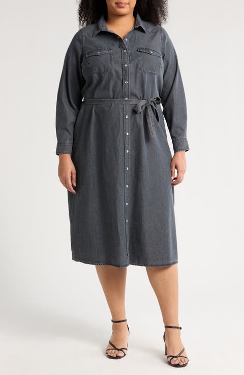 Western Long Sleeve Shirtdress (Plus)