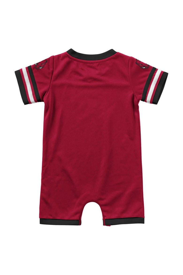 Newborn & Infant Colosseum Cardinal Arkansas Razorbacks Bumpo Football Logo Romper, Alternate, color, Cardinal