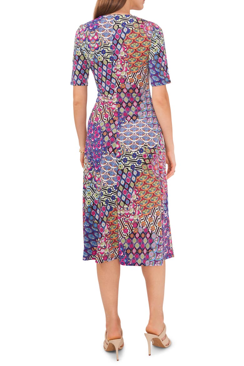 Mix Print Fit & Flare Midi Dress, Alternate, color, COBALT
