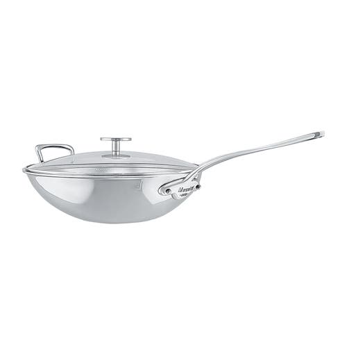 Mauviel M'cook 12.5 Inch Stainless Steel Wok With Long Handle And Helper Handle In Silver