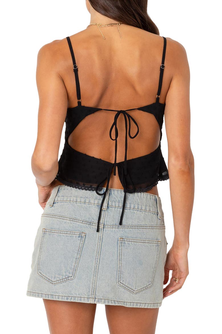 Wendy Tie Back Lace Crop Camisole, Alternate, color, BLACK
