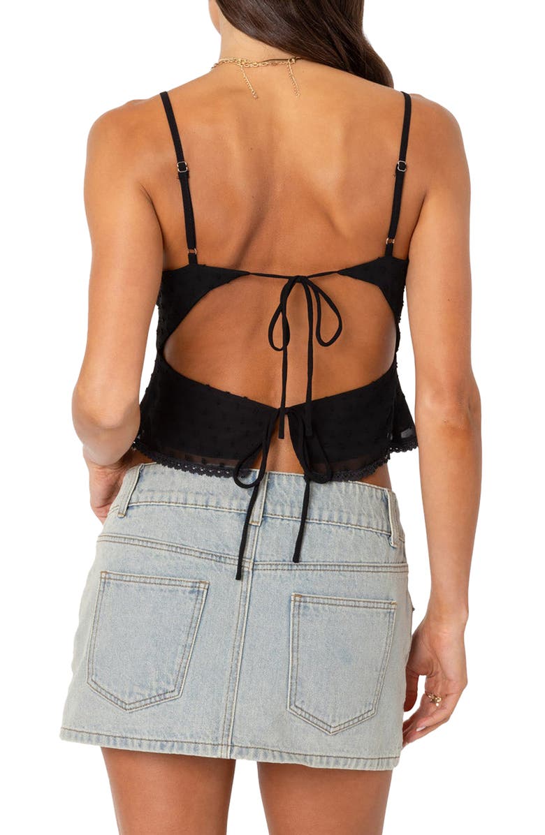 EDIKTED Wendy Tie Back Lace Crop Camisole, Alternate, color, Black