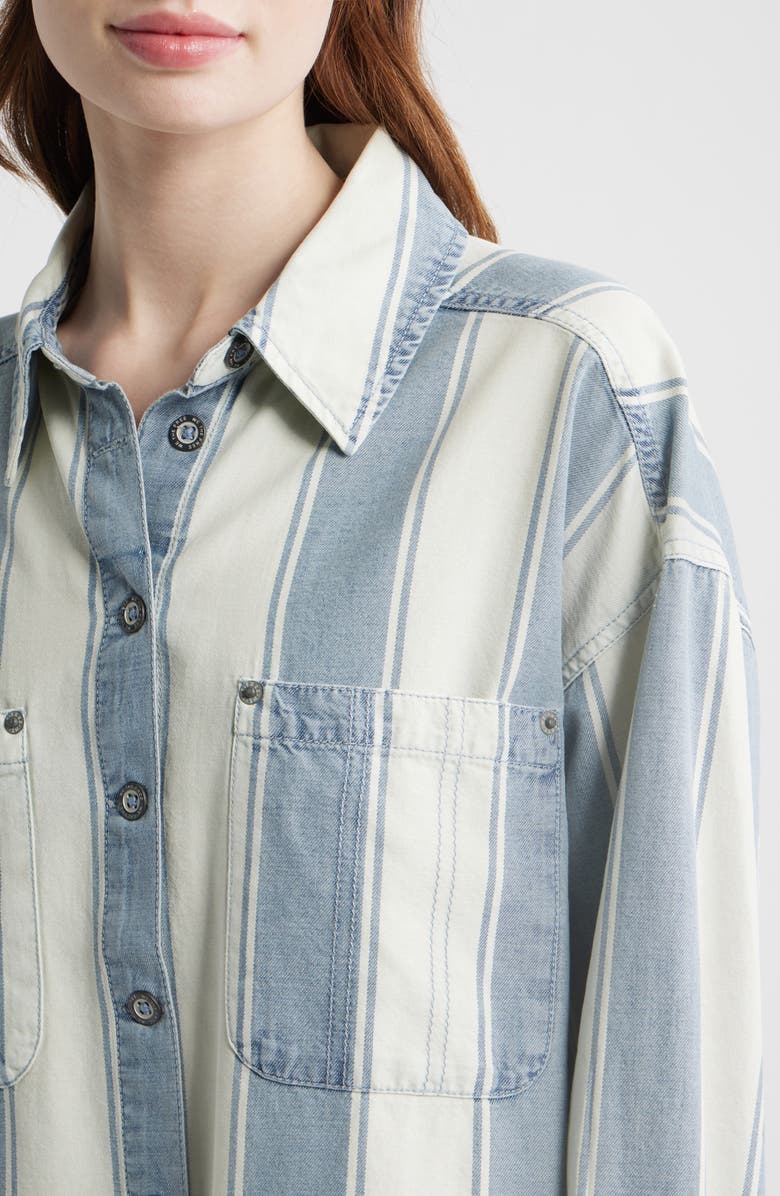 Free People Crossroads Stripe Button-Up Shirt, Alternate, color, Indigo Combo