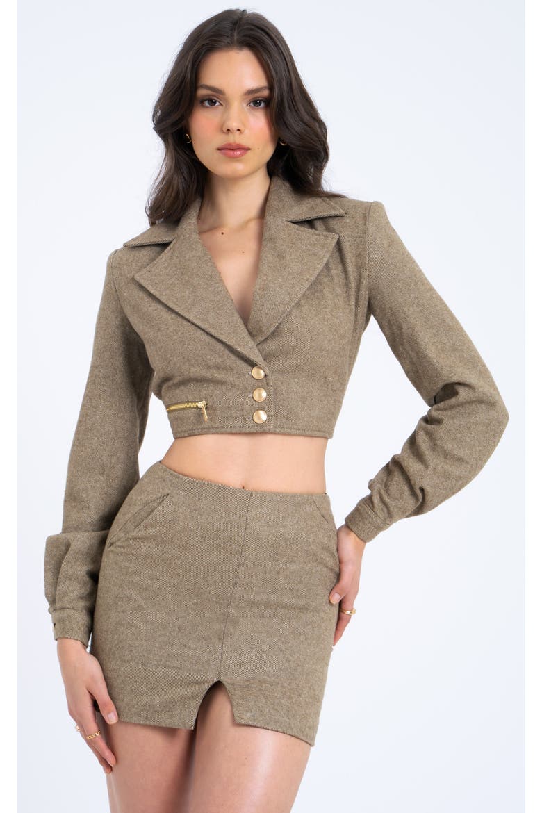 Bailee Vintage Cropped Twill Wool Blend Blazer Jacket, Main, color, Beige