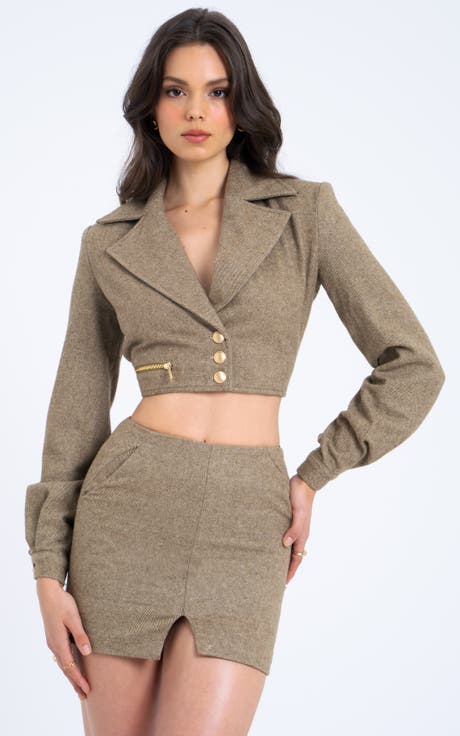 Bailee Vintage Cropped Twill Wool Blend Blazer Jacket